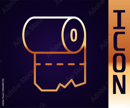 Gold line Toilet paper roll icon isolated on black background. Vector
