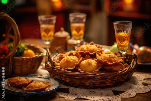 Corn or cornmeal biscuits on a table decorated for the traditional Festa Junina. Saint John s festival. Generative AI