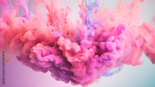 Colorful pink red rainbow smoke paint explosion, color fume powder splash, motion of liquid ink dye in water, AI generated image