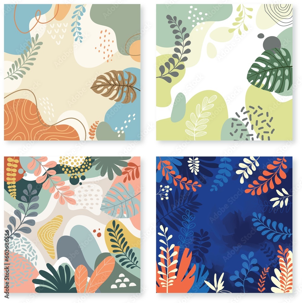 Set background with beautiful.background for design. Colorful background with tropical plants.