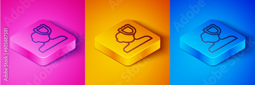 Isometric line Psychology icon isolated on pink and orange, blue background. Psi symbol. Mental health concept, psychoanalysis analysis and psychotherapy. Square button. Vector