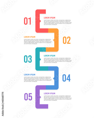 Vertical Infographic 5 steps to success. Vector illustration.