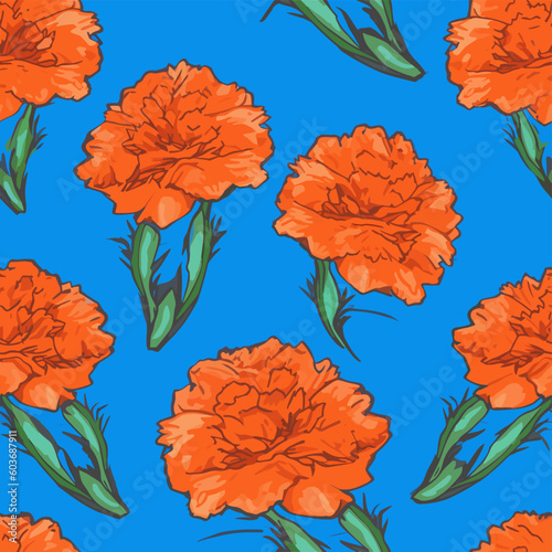 Seamless Colorful Carnation Pattern.  Seamless pattern of Carnations in colorful style. Add color to your digital project with our pattern 