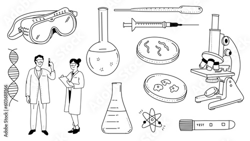 Science illustration set. Science and medicine doodle style