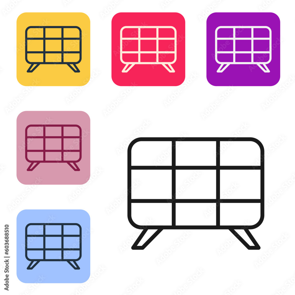 Black line Solar energy panel icon isolated on white background. Set icons in color square buttons. Vector Black line Solar energy panel icon isolated on white background. Set icons in color square buttons. Vector