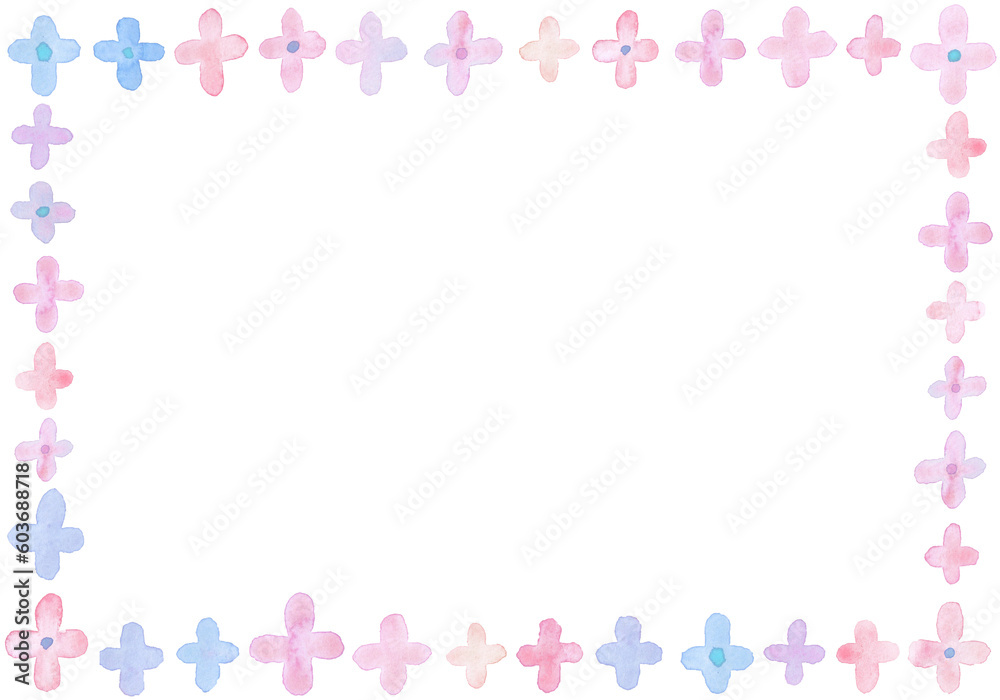 手描き水彩のシンプルで抽象的なピンクのお花のフレーム