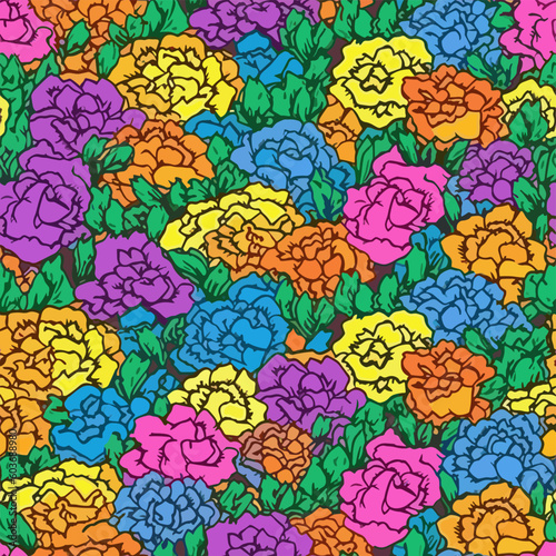 Seamless Colorful Carnation Pattern.  Seamless pattern of Carnations in colorful style. Add color to your digital project with our pattern 