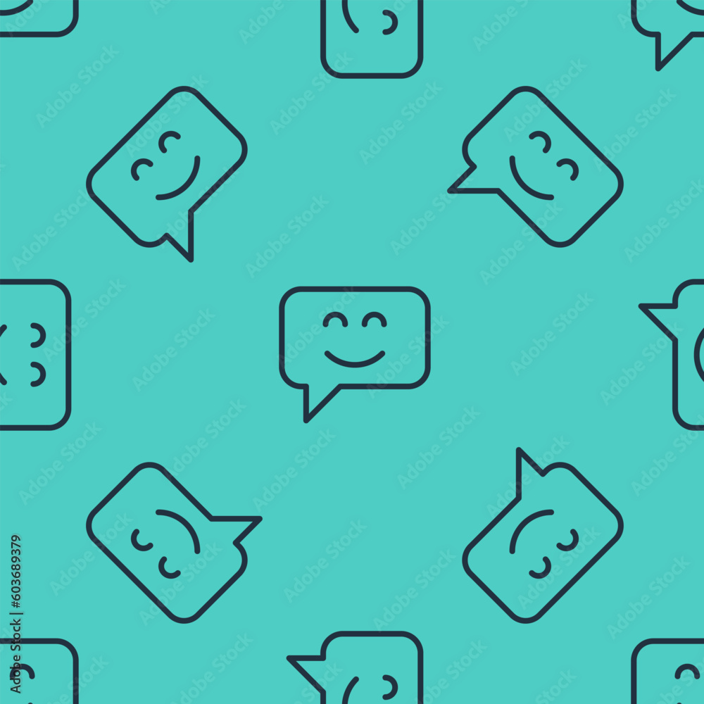 Black line Smile face icon isolated seamless pattern on green background. Smiling emoticon. Happy smiley chat symbol. Vector Black line Smile face icon isolated seamless pattern on green background. Smiling emoticon. Happy smiley chat symbol. Vector