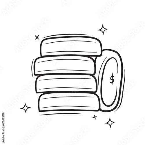 Hand Drawn Stack Of Coins.  Doodle Vector Sketch Illustration