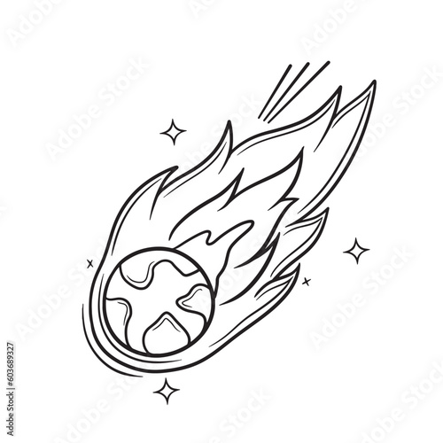 Hand Drawn Comet Meteor.  Doodle Vector Sketch Illustration