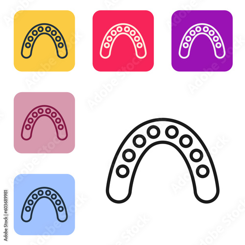 Black line Mouth guard boxer icon isolated on white background. Set icons in color square buttons. Vector