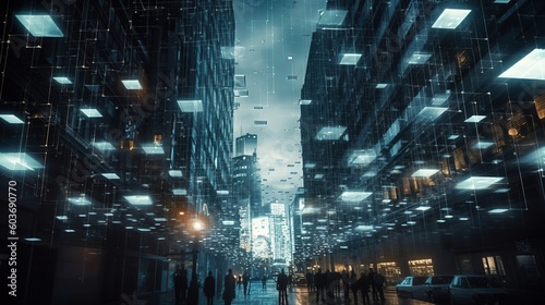 Wallpaper Mural City that is overdosed with mobile screens and the internet. Floating notifications everywhere Torontodigital.ca