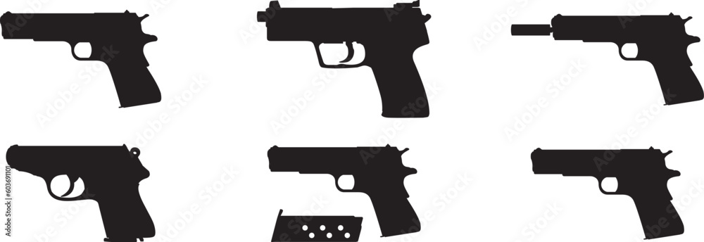 Gun icon set. Weapon vector collection,Pistol icon. gun logo. gun ...