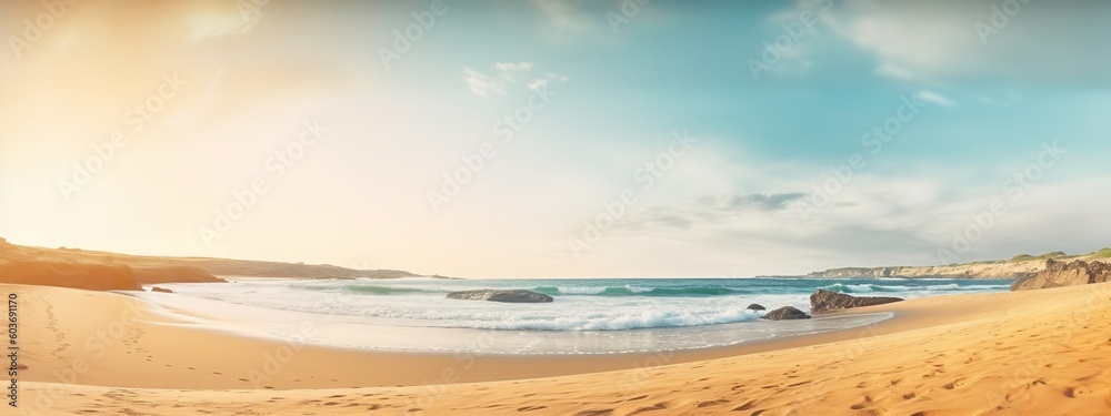 Golden Coastline: Beautiful Beach Banner with Golden Sand for Travel and Tourism