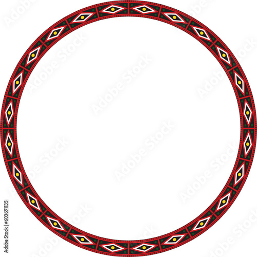 Vector round colored border ornament. Native American tribes framework, circle.