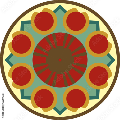 Vector colored round Turkish ornament. Endless Ottoman national circle.