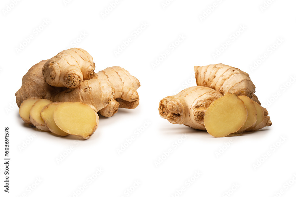 Ginger root isolated on white background.