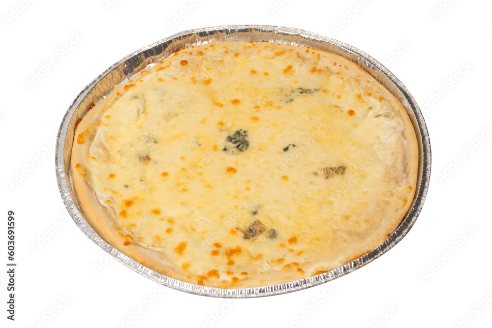 Four cheese pizza isolated on white background. Four cheese pizza isolated on white background.