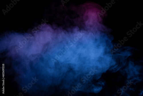 Blue and purple steam on a black background.