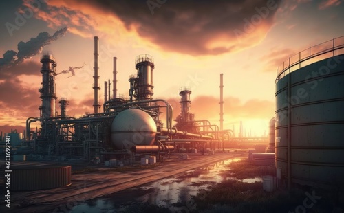 A large industrial plant with a large industrial structure and the word gas on it.