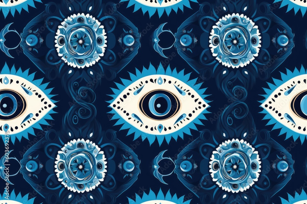 Blue and white ornament with Greek or Turkish symbol from evil eye. Generative AI