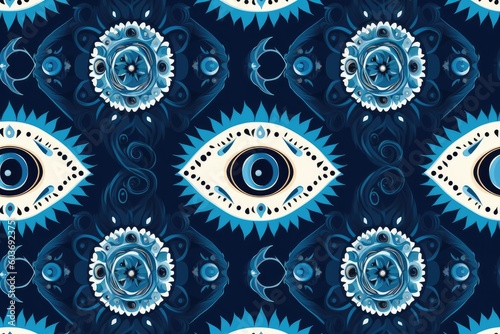 Blue and white ornament with Greek or Turkish symbol from evil eye. Generative AI