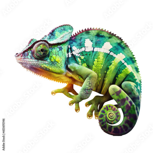 one chameleon isolated on white