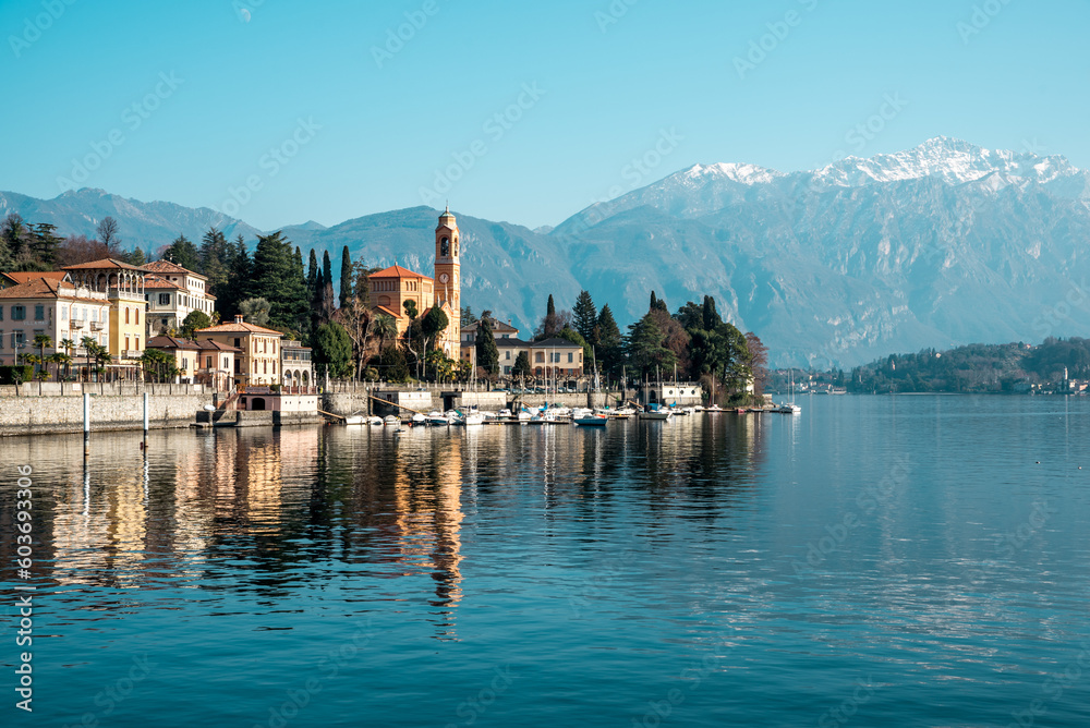 Lake Como, Italy - 01 29 2023: Unique view from Lake Como