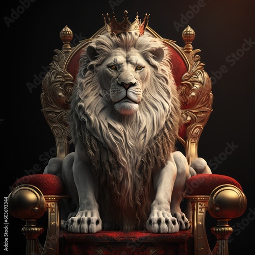 Royal lion king in sitting on a red throne