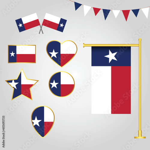 Flags collection of texas state of usa emblems and icons in different shapes