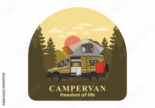 Large van with roof tent illustration design