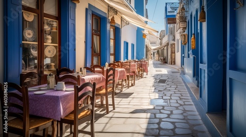 Typical greek restaurant on a sunny summer day Generative AI © Suleyman