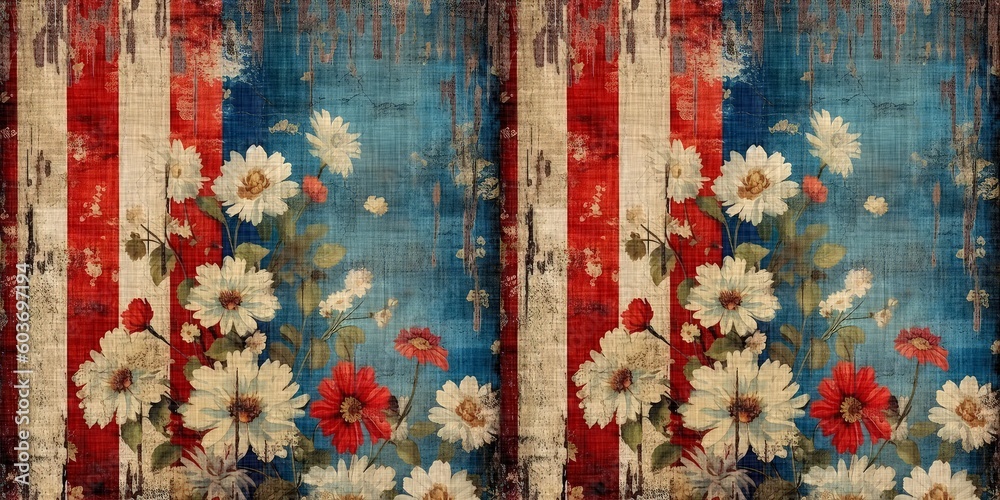 Rustic americana seamless border in traditional red, white and blue ...