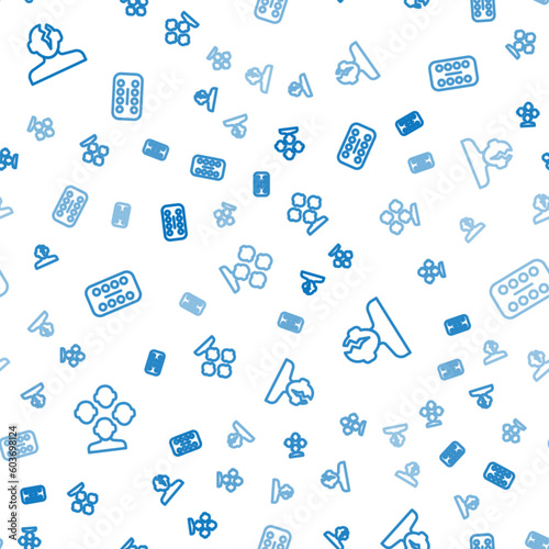 Set line Schizophrenia, Solution problem in psychology and Sedative pills on seamless pattern. Vector