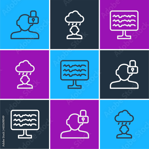 Set line Closed personality, Encephalogram and Depression and frustration icon. Vector