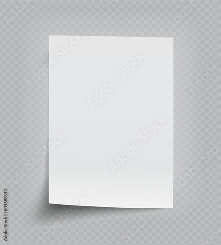Realistic vector paper mockup with shadow on transparent background.