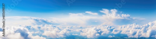 Beautiful blue sky cloudsfor background. Panorama of sky. Generative AI © Viktor