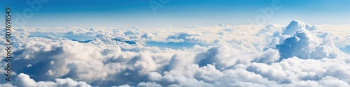 Beautiful blue sky cloudsfor background. Panorama of sky. Generative AI © Viktor