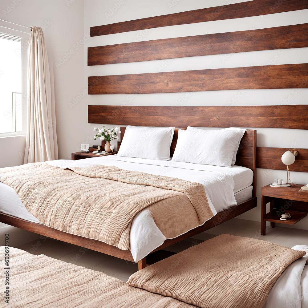 Generative AI, Modern wooden decoration style casual bedroom