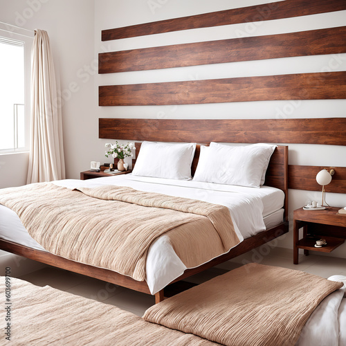 Generative AI, Modern wooden decoration style casual bedroom