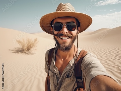  Tourist spaziert durch wunderschöne Wüstendünen, generative AI.