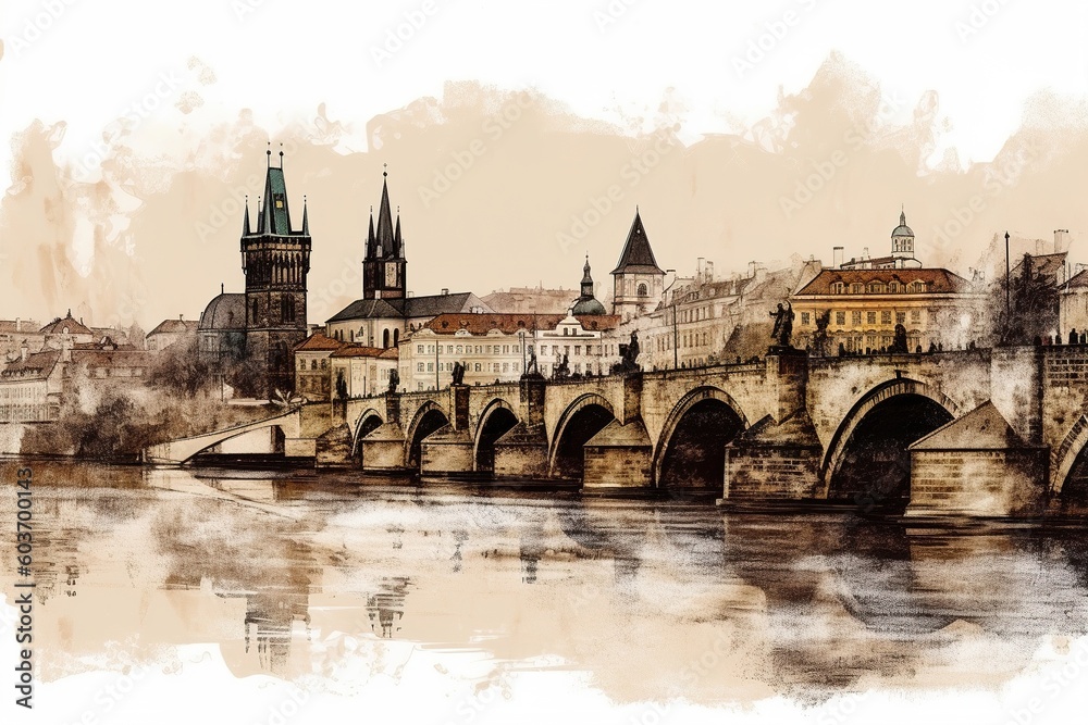 Prague isolated on white background. Generated by AI