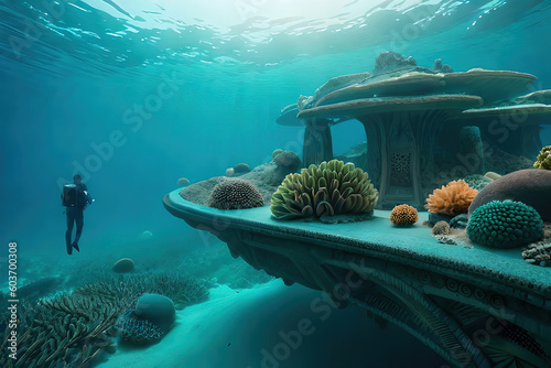 Fototapeta Naklejka Na Ścianę i Meble -  scuba diver and coral reef