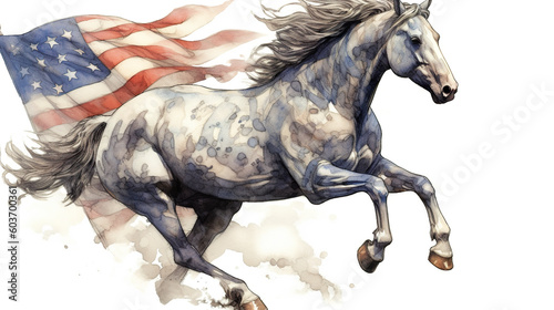 A painting of a horse with an american flag on it