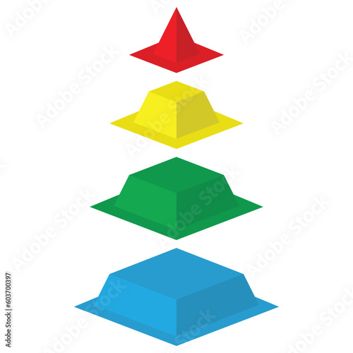 Four pieces of different colors from a pyramid 