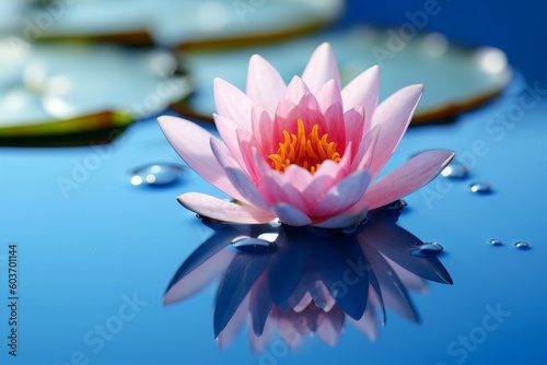  Beautiful Pink Lotus, water plant with reflection in a pond .Generative Ai