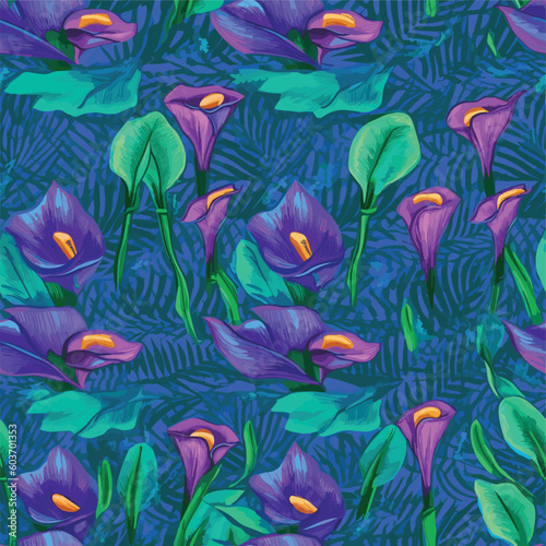 Seamless Colorful Calla Lily Pattern.Seamless pattern of Calla Lily in colorful style. Add color to your digital project with our pattern!