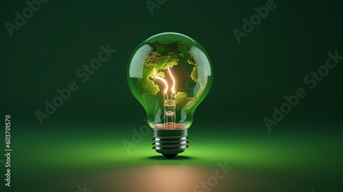 Light bulb, globe represents renewable energy., sustainable energy sources. Green globe light bulb that represents green energy Generative Ai.