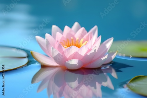  Beautiful Pink Lotus, water plant with reflection in a pond .Generative Ai