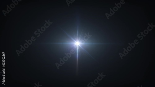 Abstract loop center glow blue beautiful star optical flare shine light ray rotate animation on black background for screen project overlay